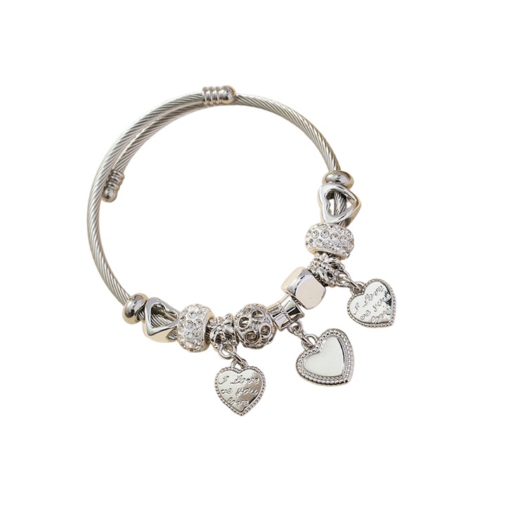 Bratara cu margele DIY, elemente multiple, pandantiv inima cu litere, 18-22cm