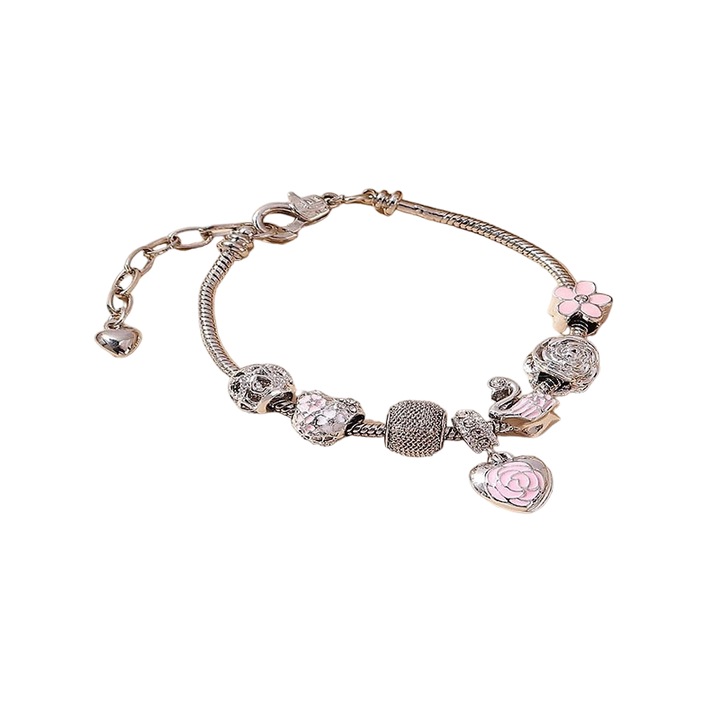 Bratara din margele cu elemente multiple, pandantiv in forma de petala, lungime ajustabila, 18-22cm