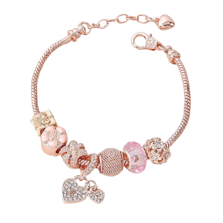 Bratara dama, lungime ajustabila, 18-22cm, roz-auriu