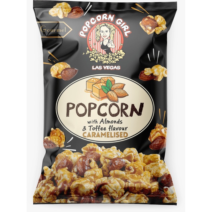 Popcorn Caramel cu Migdale, SERANO, 90g, dulce, crocant