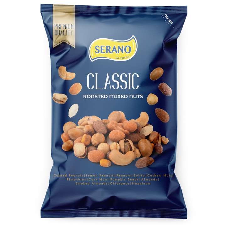 Mix de Nuci Prajite SERANO 150g, textura crocanta, fara sare