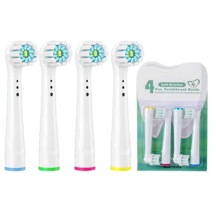 Set de 4 capete de periuta de dinti electrice, compatibile cu majoritatea periutelor Oral-B, bristles de calitate, alb