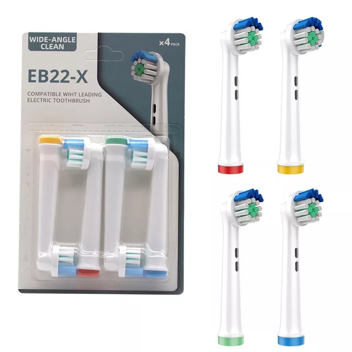 Set de 4 capete de periuta de dinti electrice, compatibile cu Oral-B, bristles de calitate, multicolor