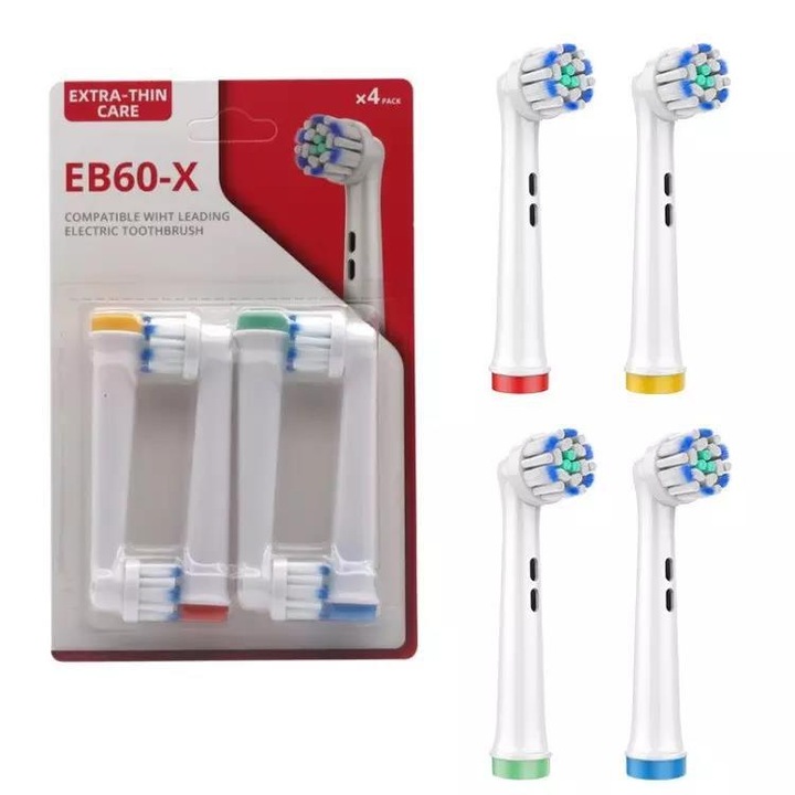 Set de 4 capete de periuta de dinti electrice, compatibile cu Oral-B, perii de calitate, multicolor