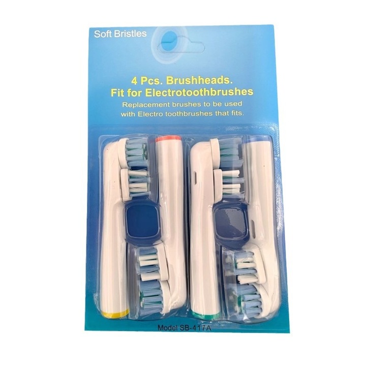 Set de 4 capete de periuta de dinti, compatibile cu Oral-B, bristles de calitate, multicolor