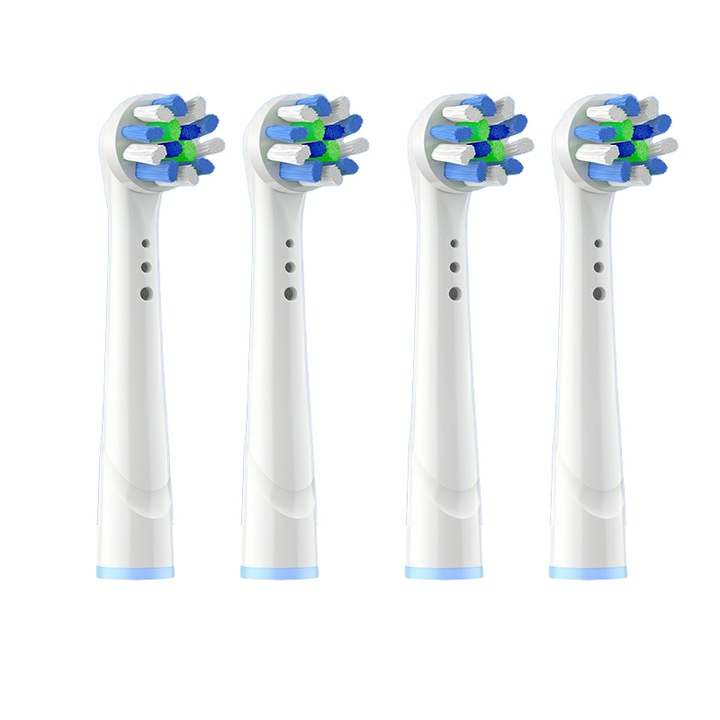 Set de 4 capete de periuta de dinti, compatibile cu majoritatea periutelor electrice Oral-B, bristles de calitate, albastru/verde