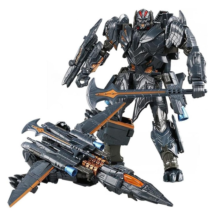 Robot Transformer 2-in-1, AFKSMILE, Megatron, avion și robot, gri/negru, 19x23cm