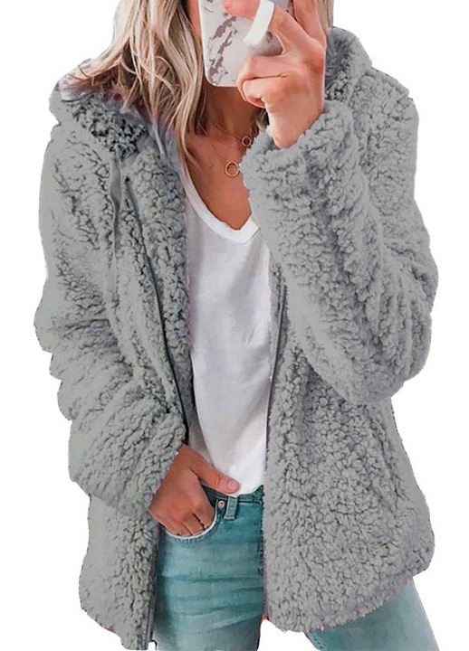 Jacheta cu gluga din fleece, gri deschis