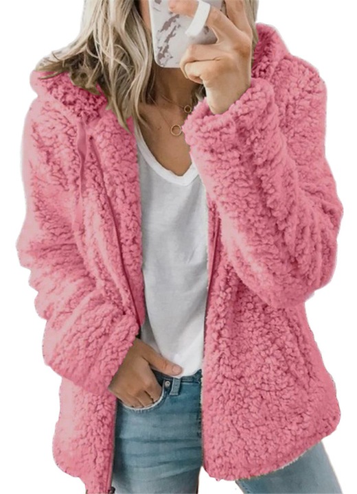 Geaca pentru dama, cu gluga, fleece, roz