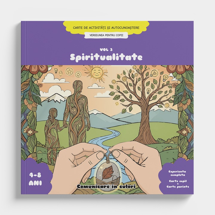 Carte activitati auto-cunoastere: desenat/colorat/scris/lucru manual, varianta Copii, vol. 3 Spiritualitate, 4-8 ani (max 13), 96 pagini, format patrat 22cm, 40 ilustratii