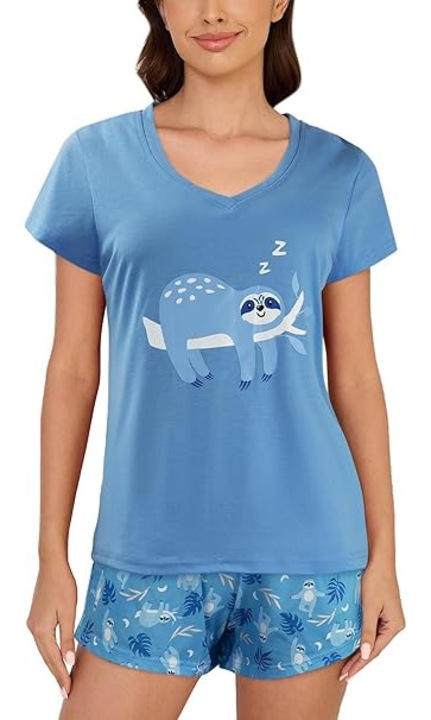 Pijama lejera de somn pentru femei, din material moale, albastra XS