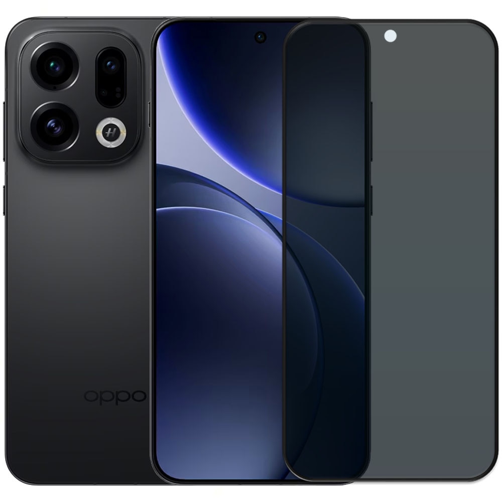 Folie din sticla securizata pentru Oppo Find X9, HAMSTERBOX Privacy Shield, Protectie completa ecran, Full face, Aplicare rapida, Case Friendly, Negru