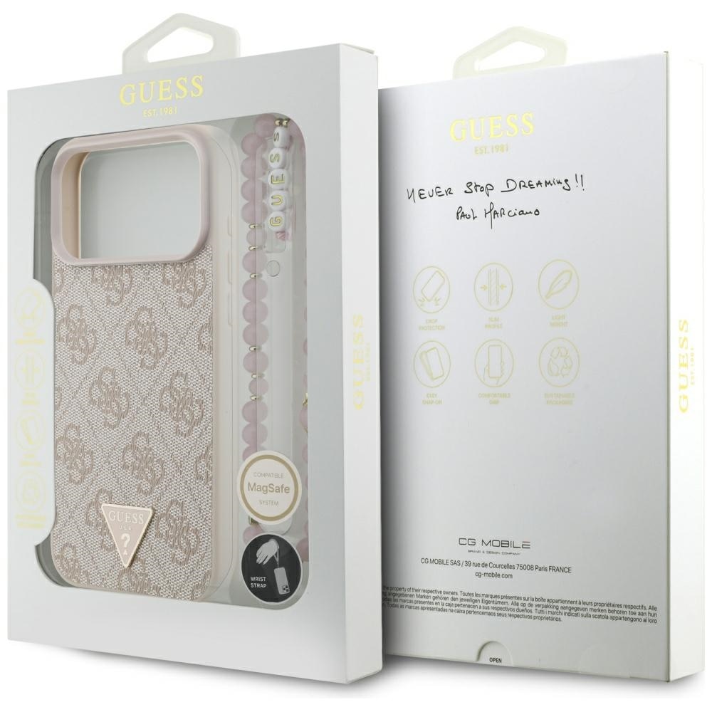 Carcasa Guess 4G Strap Triangle Logo cu MagSafe compatibila cu iPhone 17 Pro Max, Roz