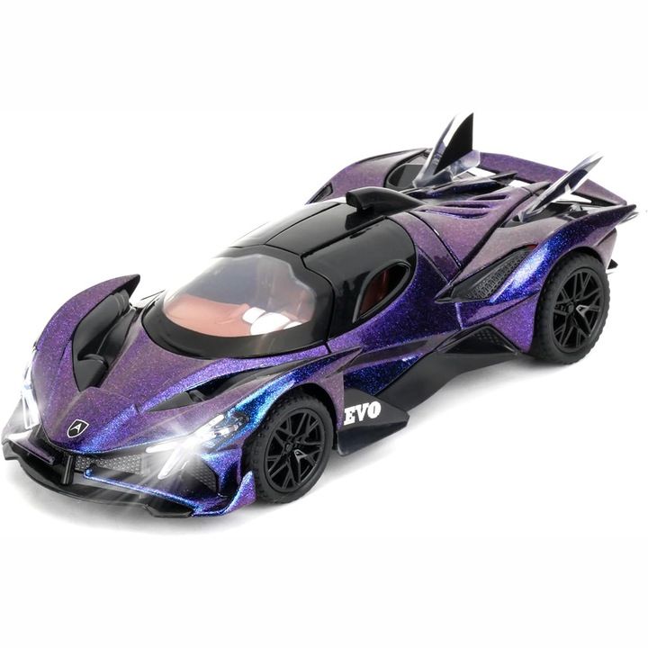 Количка 1:32, Виолетова, със звуци и светлини, 15x6.5x3.7см, за деца 3-14 години