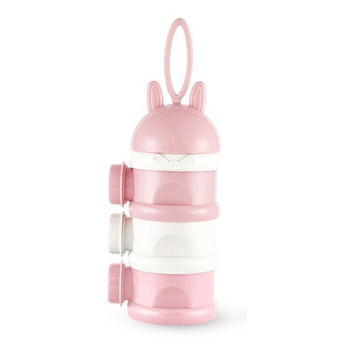 Recipient stocare hrana, SuooTci, 3 compartimente, portabil, roz, 24.5x8.8cm