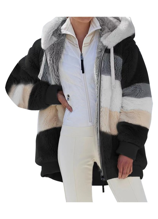 Jacheta din fleece, cu gluga, negru/crem