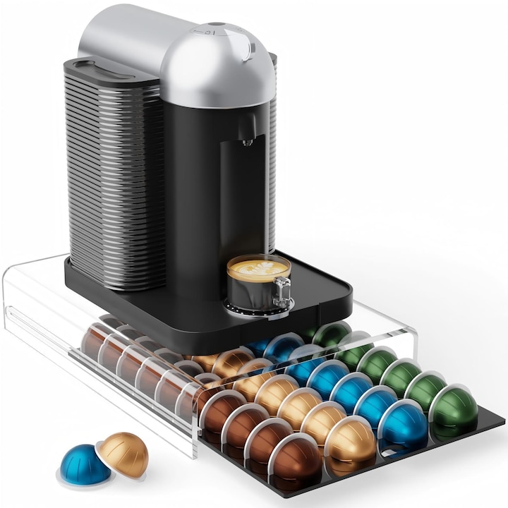 Органайзейр за съхранение на кафе капсули Nespresso Vertuo, Прозрачен акрилен органайзер за 40 капсули