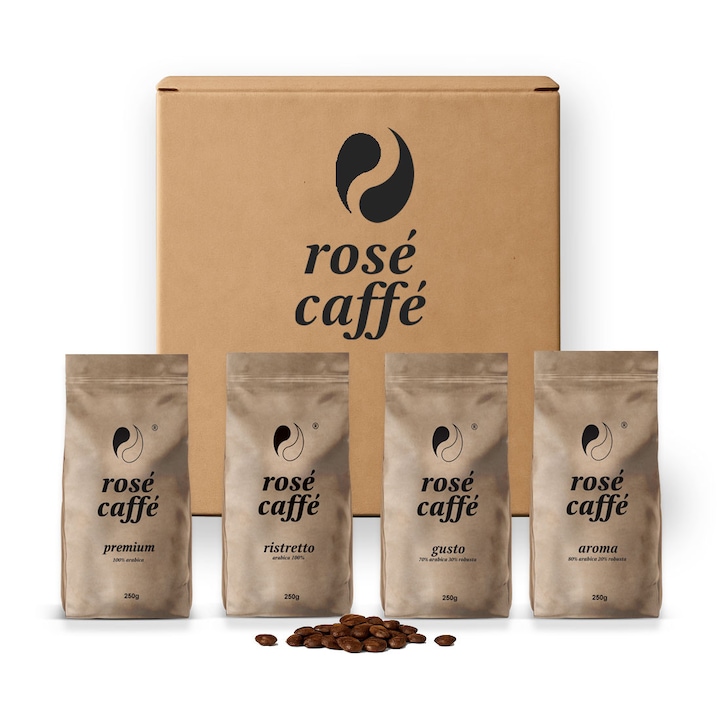 Pachet Degustare Cafea, Rose Caffe, 4 Sortimente Retete Boabe, 1Kg
