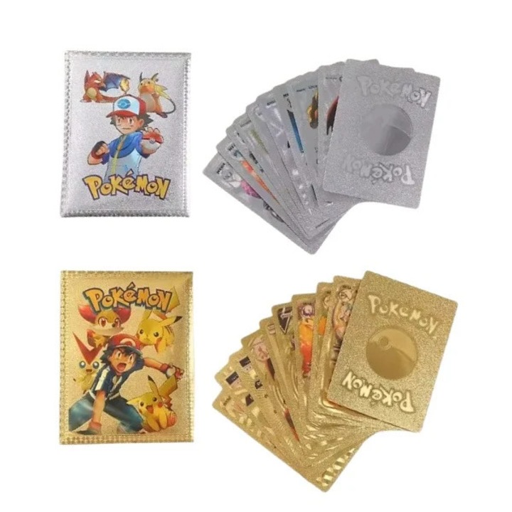 Két darab Pokémon Gold GTX és Silver GTX kartoncsomag, gyűjtői kiadás, 55 darab, arany/ezüst színben