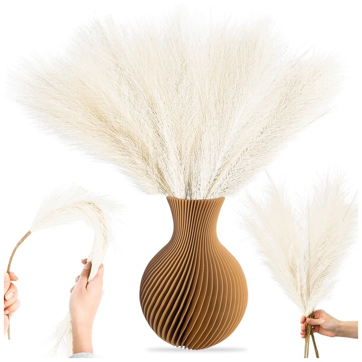 Комплект 10 изкуствени клонки пампаска трева, Pixel, 55 см, бежов