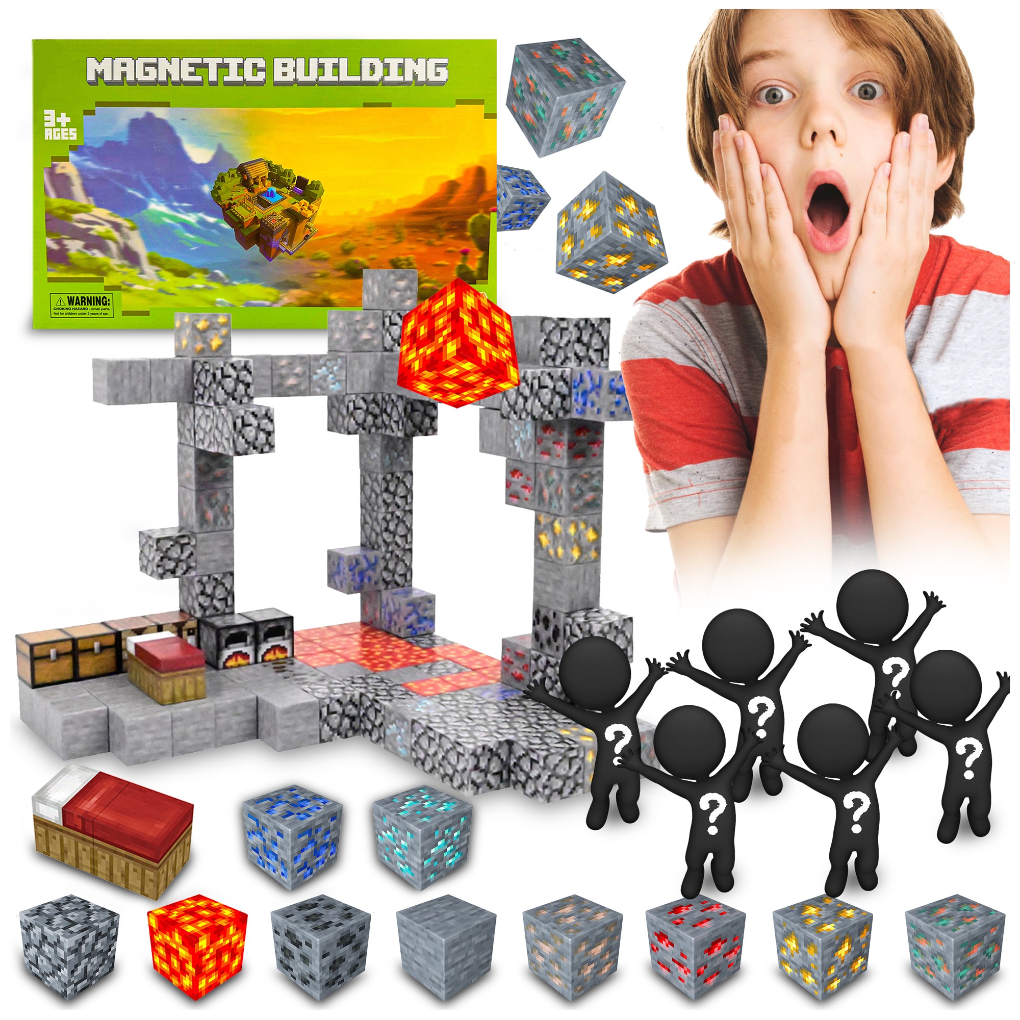 Set de constructie magnetice Pixel, 128 piese, explorare miniera ...