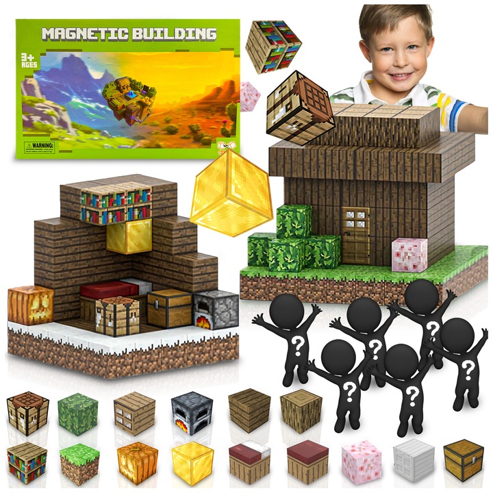 Set de constructie Pixel, 200 piese, 6 figurine, multicolor