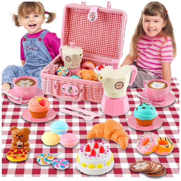 Gyerek piknik szett, Pixel, 33 kiegészítő, rózsaszín, 170x220x120mm