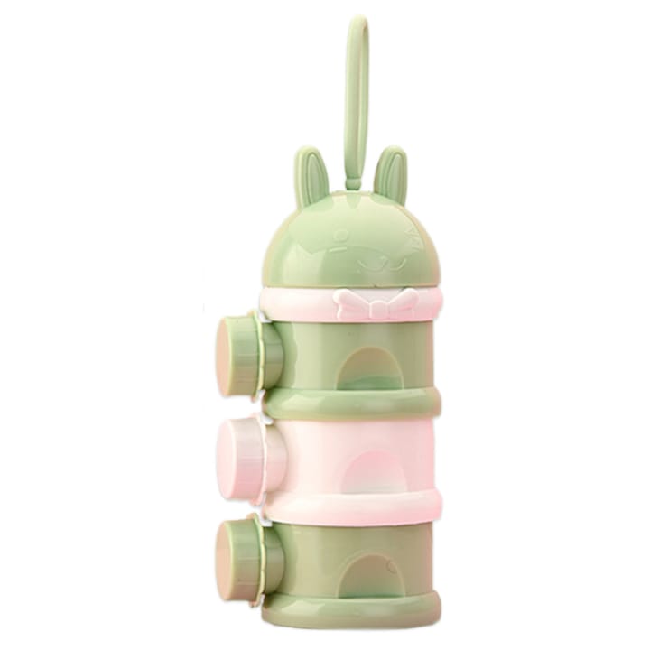 Recipient stocare hrana bebelusi, SuooTci, 3 compartimente, portabil, verde deschis, 24.5x8.8cm