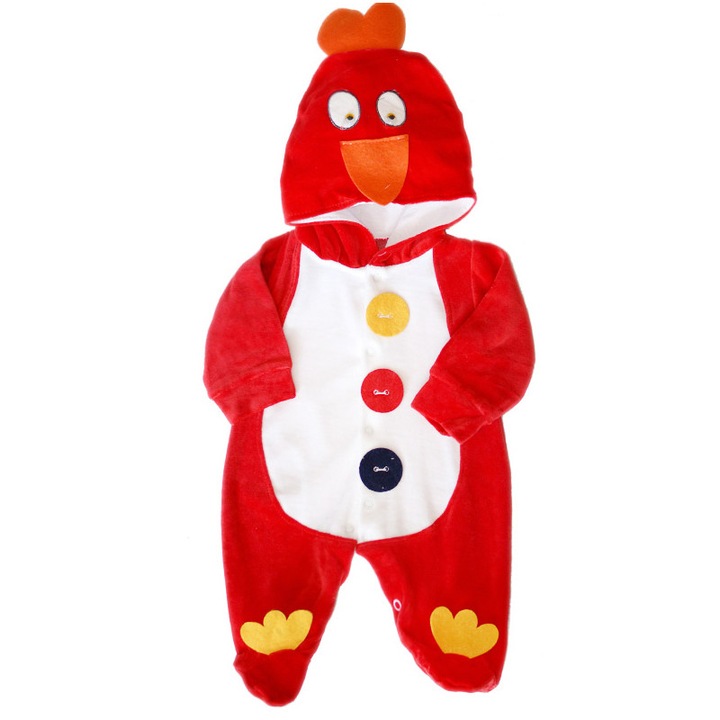 Salopeta cocos din catifea rosie, 6-9 luni