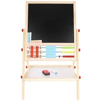 Tablita magnetica interactiva pentru copii, cu 2 fete, suport lemn, socotitoare, marker, burete si creta, alb-negru