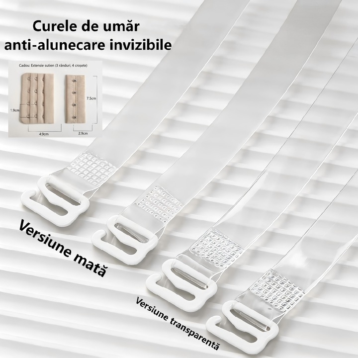 2 seturi, curele de umar de inlocuire transparente si netransparente, reglabile, anti-alunecare, din siliciu, echipate cu accesorii metalice, dimensiuni 38 x 1 cm