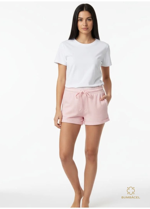 Pantaloni scurti cu buzunare si snur, din bumbac, pentru dame