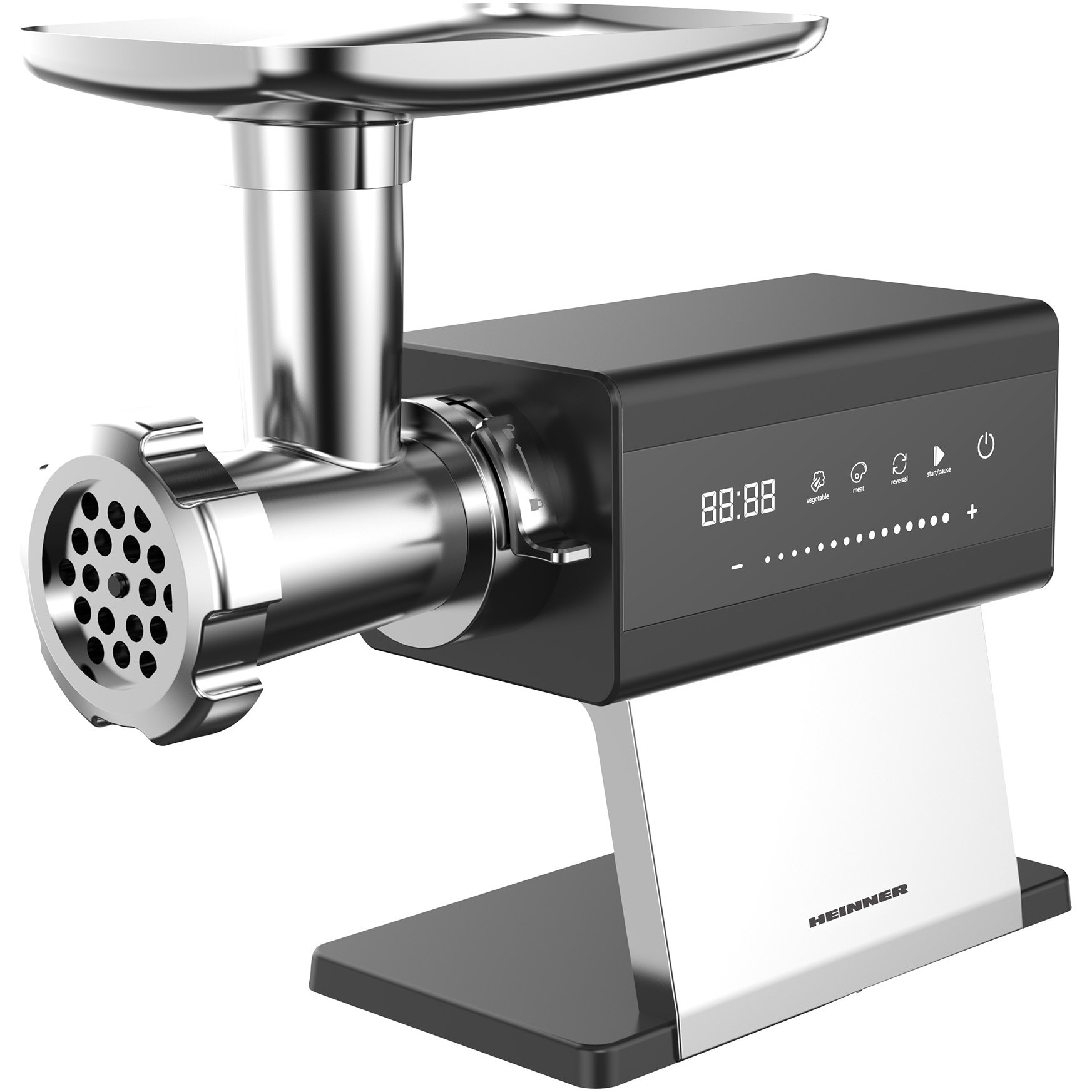 Masina de tocat Heinner Prestigechop HMG-DTSS2500, 2500W, control touch, angrenaj planetar 6 roti, accesoriu rosii, Kibbe si carnati, capacitate tocare 2.5kg/min, viteza variabila,