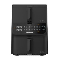 Friteuza cu aer cald dublu etajata Heinner InnovaCook HAF-C10DBS25BK, 2500 W, 10 L (3,5L + 6,5L), Control digital + buton rotativ, 10 programe, Functii Smart si Dual Cooking, 80–200°C, Timer 60 min, Negru