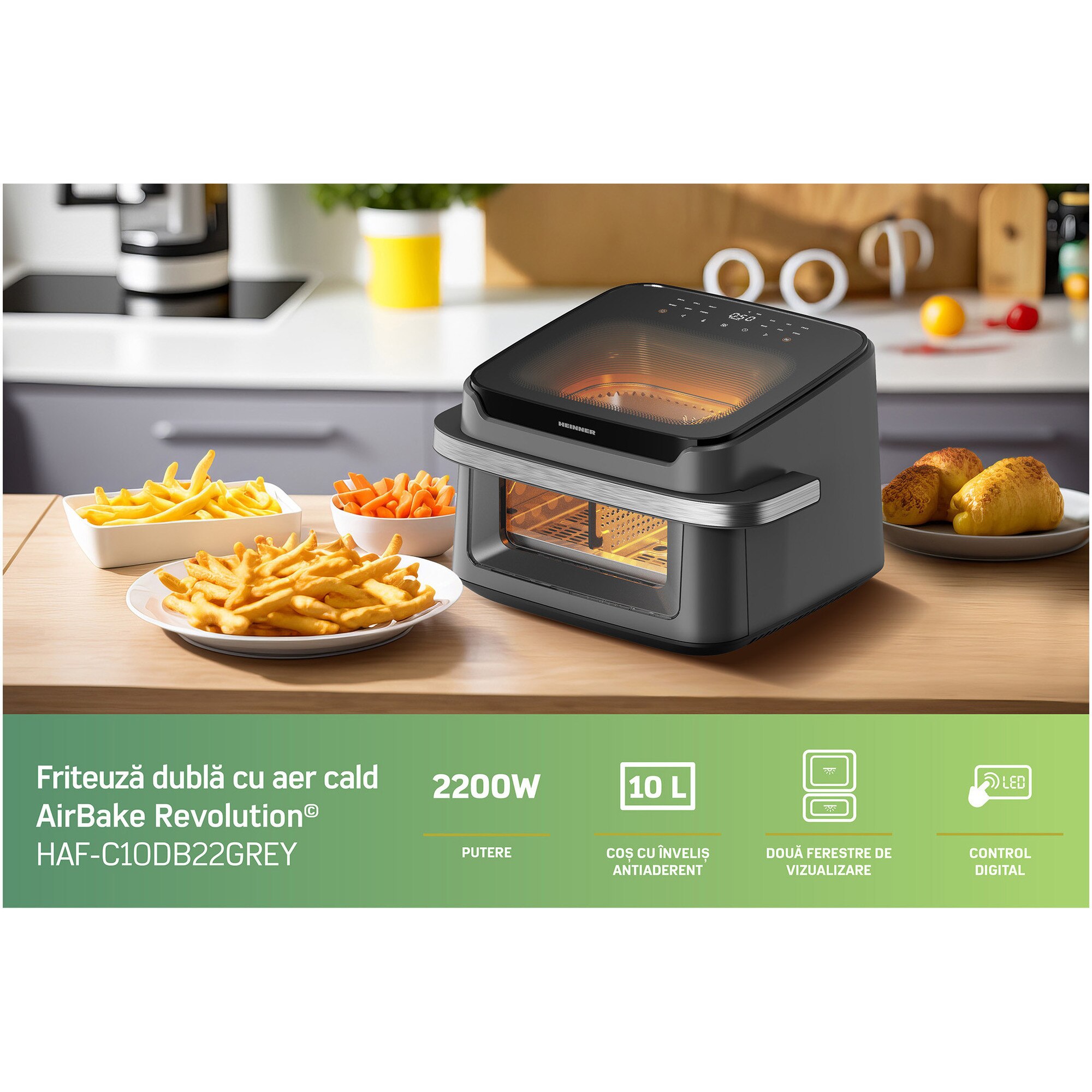 Friteza Air Fryer HEINNER AirBake Revolution HAF-C10DB22GREY