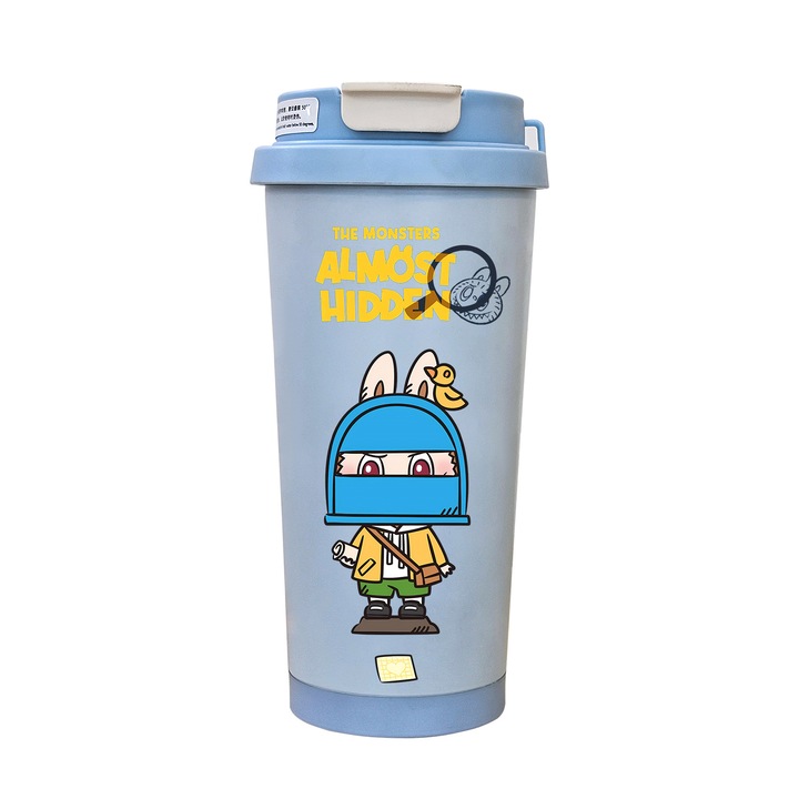 Cana termica cu capac si pai, 500ml, dublu perete, design rezistent la scurgeri, ceramica, multicolor