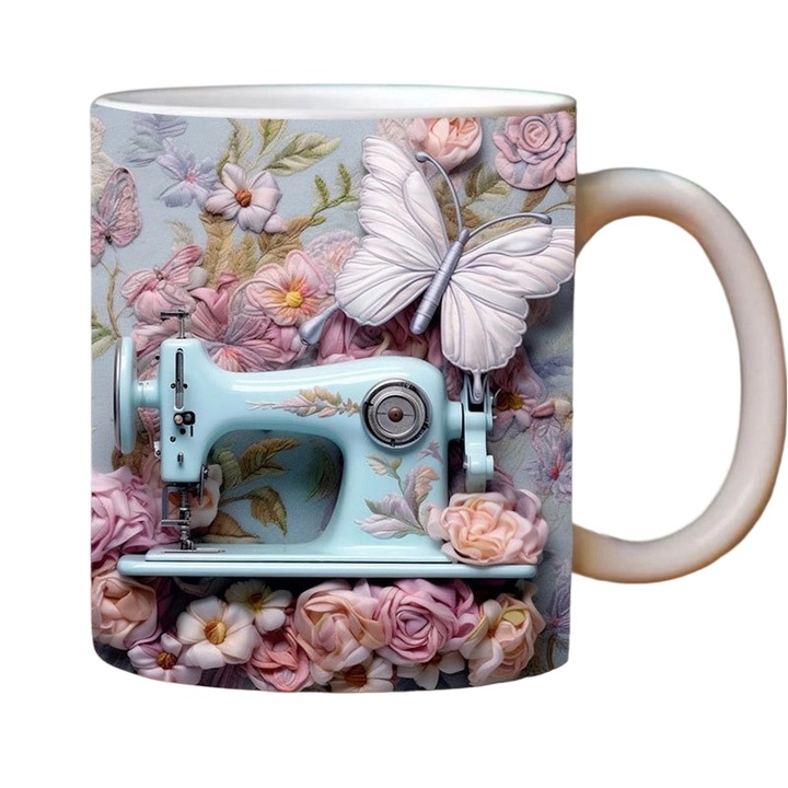 Керамична 3D чаша, елегантен дизайн, 330мл, бяла