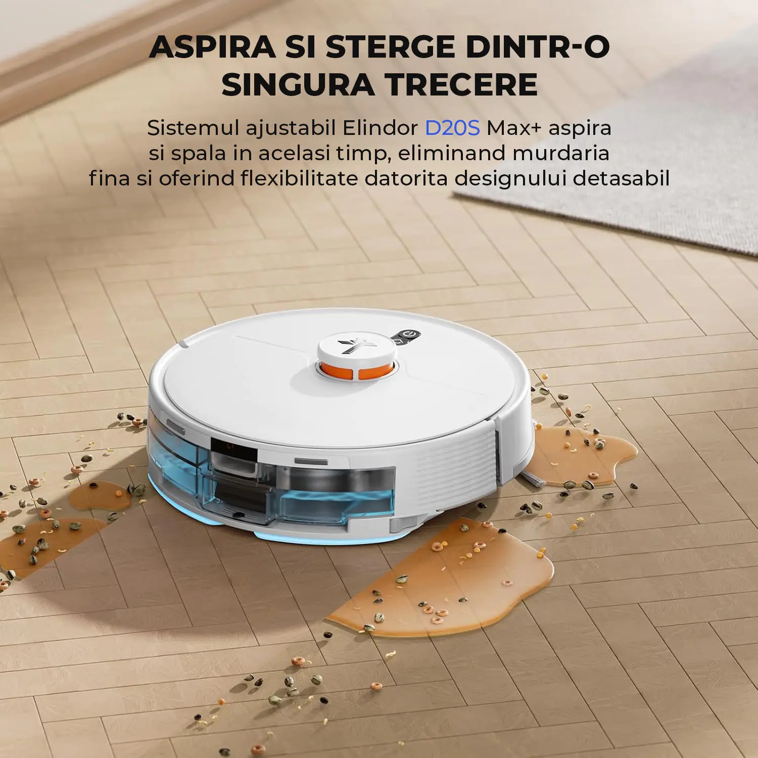 Aspirator 3 in 1 Elindor® pentru Aspirare Covoare, Spalare Podele si Grooming Animale, Robot pentru Reducerea Alergenilor, Control prin Aplicatie, Ideal pentru Casa, Interior, 6000Pa, 5000 mAh, Autogolire. 3L, Alb