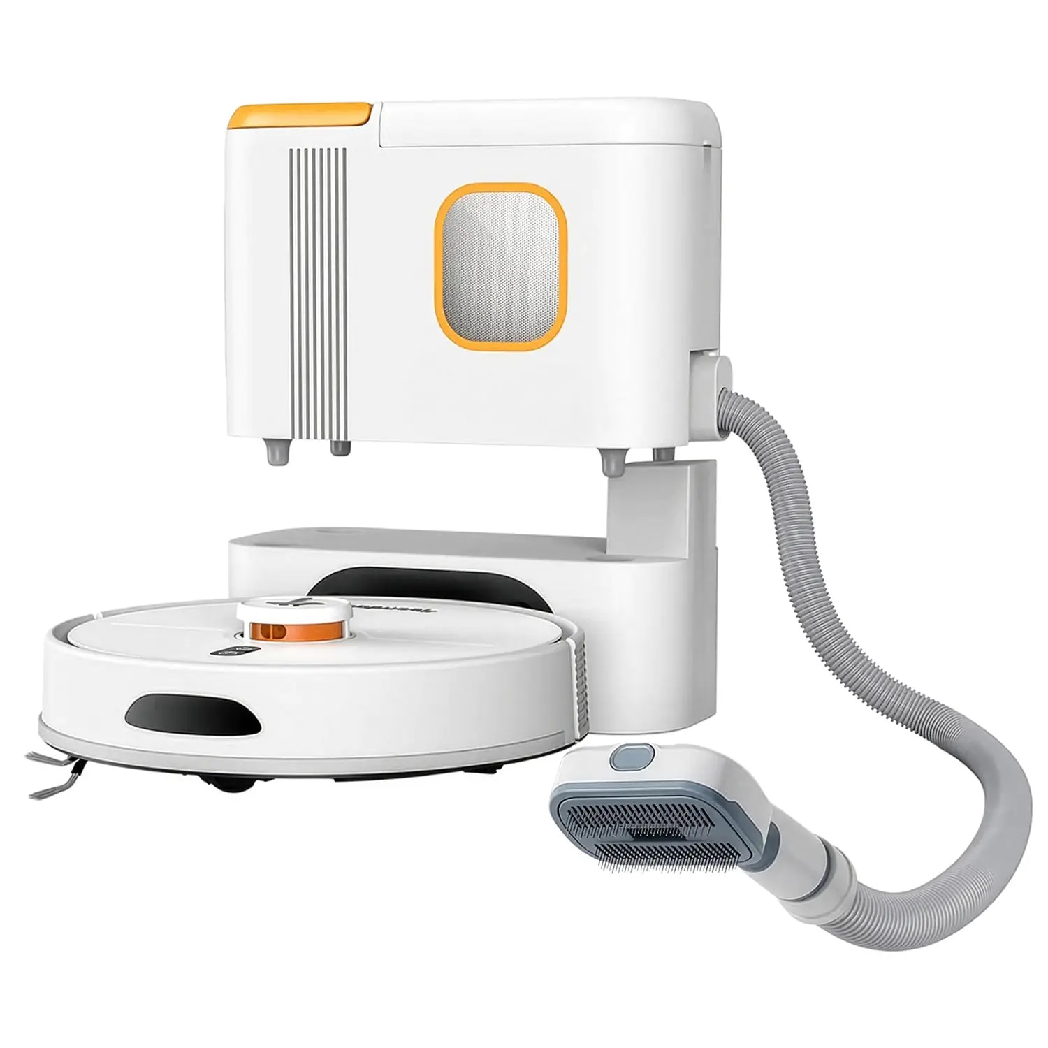 Aspirator 3 in 1 Elindor® pentru Aspirare Covoare, Spalare Podele si Grooming Animale, Robot pentru Reducerea Alergenilor, Control prin Aplicatie, Ideal pentru Casa, Interior, 6000Pa, 5000 mAh, Autogolire. 3L, Alb