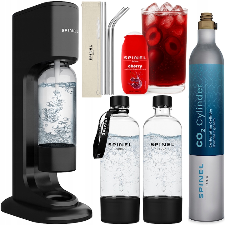 Spinel Soda BubbleON szódagép fehér szín 2x1L BPA mentes palack, CO2 patron, cseresznye vitamin szirup 65ml, fém szívószál 4db, palackpánt