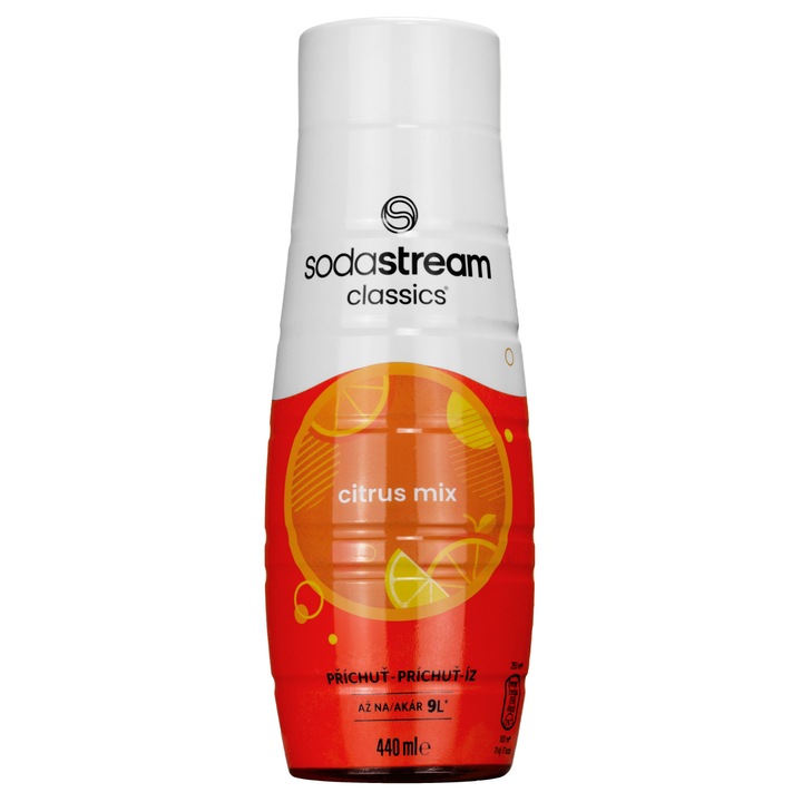 SodaStream szirup Citrus Mix 440 ml, narancs, citrom, grapefruit íz, 9 liter italhoz, allergénmentes, édesítőszerrel, könnyű adagolás