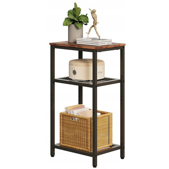 Két polcos oldalsó dohányzóasztal, retro vintage loft, barna MUVU