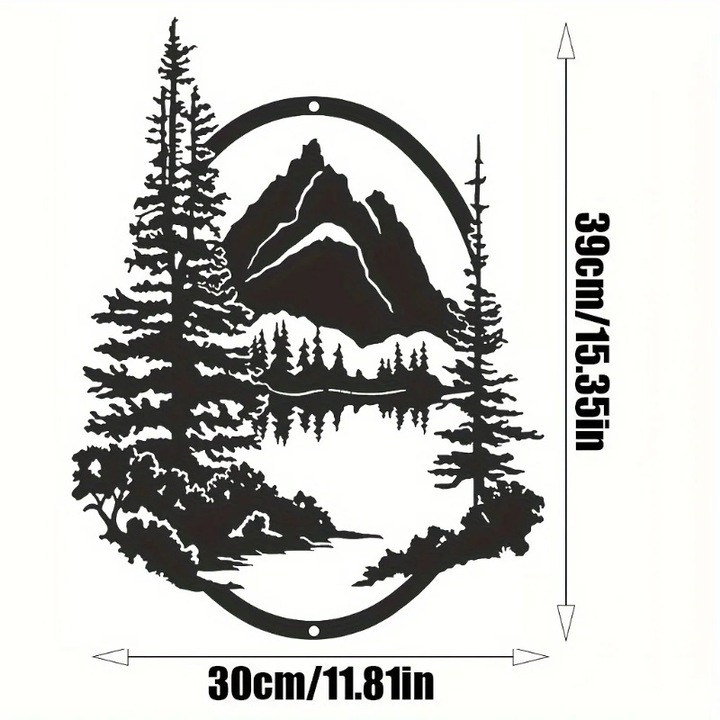 Decoratiune metalica de interior cu vedere la padure si lac