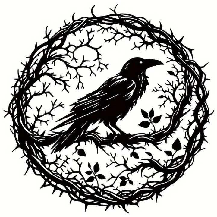 Decoratiune perete metalica CIFBUY corb cerc spini negru