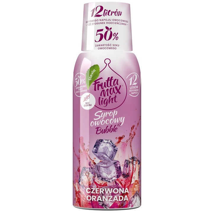 FruttaMax gyümösszörp Oranzsáda Light Stevia 500ml piros, cukormentes, 50 százalék gyümölcstartalom, alacsony kalória, természetes édesítő, klasszikus íz