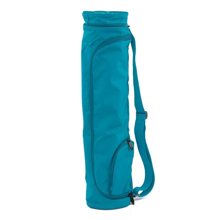 Geantă pentru saltea de yoga Bodhi Asana Bag 60 cm, turcoaz, impermeabilă, cu curea reglabilă, 2 buzunare externe