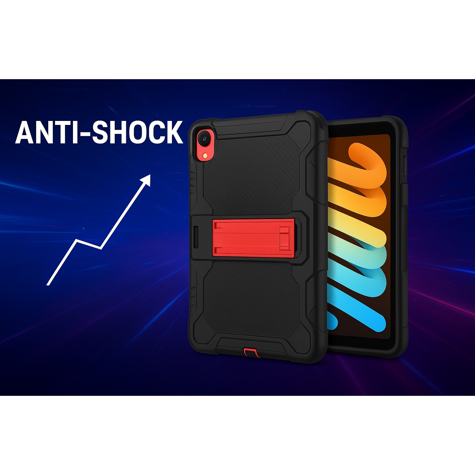 Husă pentru tabletă, design elegant, roșu+negru, protecție dublă, pentru iPad Mini 6