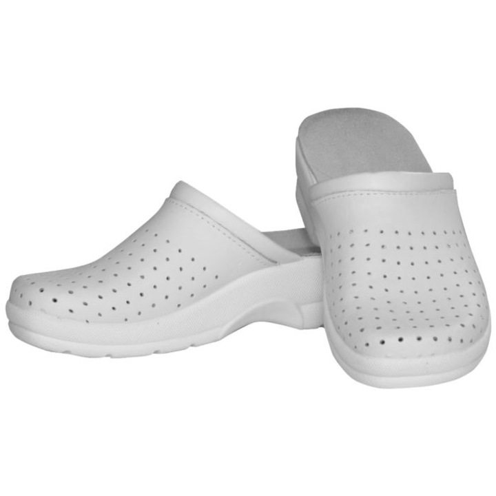 Saboti medicali din piele, PRIMA, perforati, alb, 46