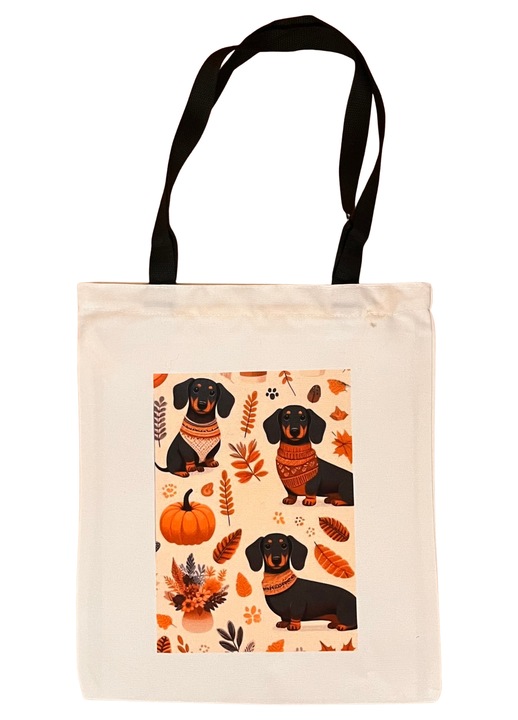 Vászon táska cipzárral, két fogantyúval, tacskó őszi