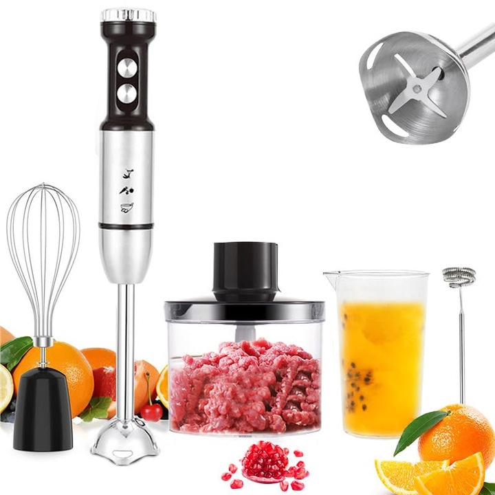 Blender de mana LYCENXI 5 in 1, 400W, 25 viteze, negru, capacitate 500ml